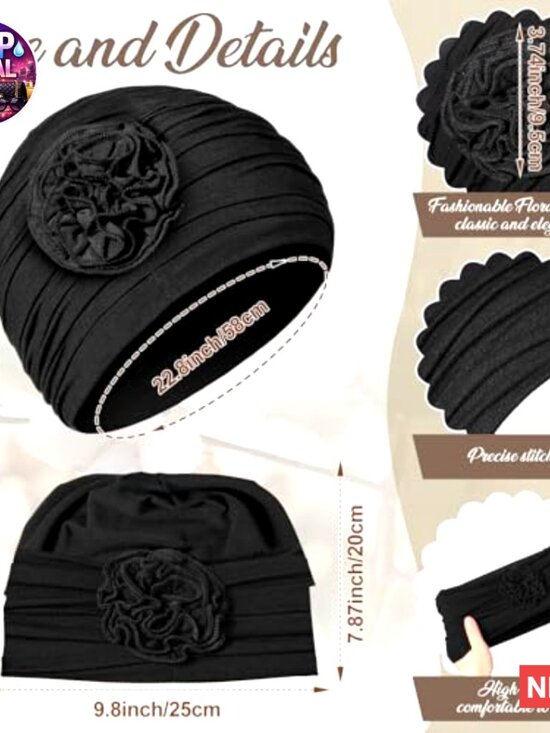 Cotton Spandex Chemo Headwear Set of 4 Beanies Elastic Hair Wraps main image 4